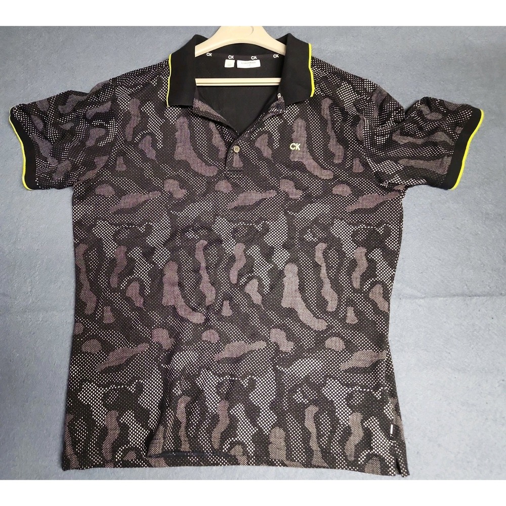 Calvin Klein Golf Mens LG Blue/Gray Camo Short Sleeve Stretch Polo‎ Shirt